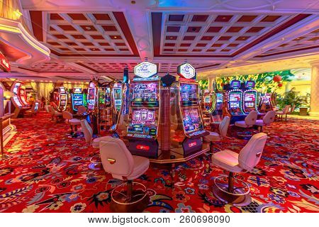 Las Vegas, Nevada, United States - August 18, 2018: Slot Machine Inside Luxurious Wynn Resort Hotel,
