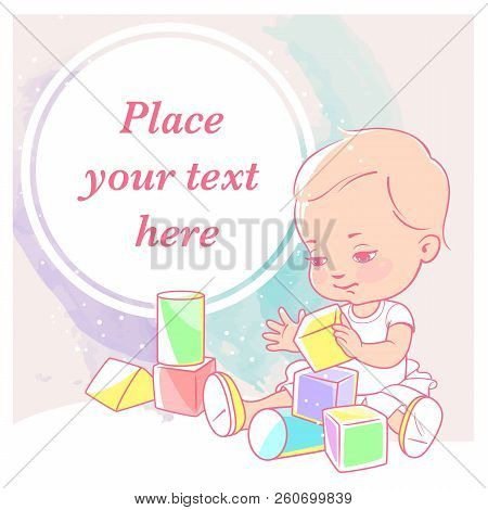 Cute Little Girl  With Blocks.  Baby With Toys. Happy Smiling Toddler  Hold Wooden Cubes. Physical, 