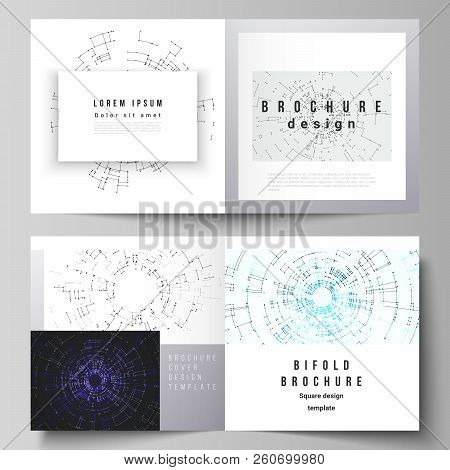 The Vector Layout Of Two Cover Templates For Square Design Bifold Brochure, Magazine, Flyer, Booklet