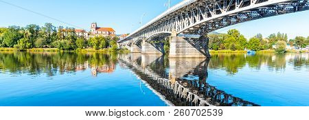 Tyrs Bridge Over Labe River In Litomerice On Sunny Summer Day, Czech Republic