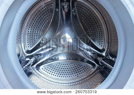 Washing Machine Drum Close Up, Front View.