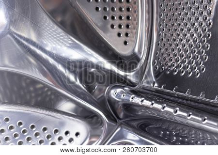 Washing Machine Drum Close Up, View From Inside.
