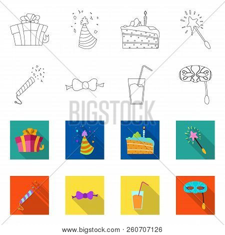 Vector Design Of Party And Birthday Icon. Set Of Party And Celebration Vector Icon For Stock.