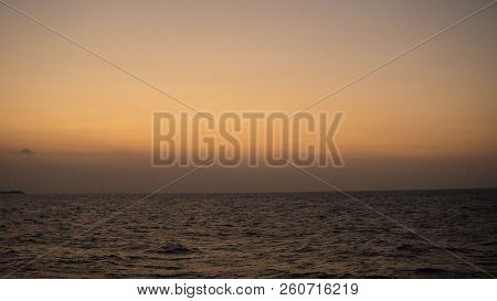 Morning Sunset View Sea On The Middle Of Ocean With Yellow Color In Karimun Jawa Indonesia