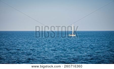 Sailing Boat On Blue Sea With Blue Sky With White Boat Alone In Karimun Jawa Central Java Indonesia