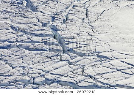 Surface of a flowing glacier. Aerial view. Arctic region