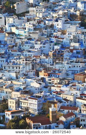 Rif Mountain Fas Chefchaouen kentinin görünümü