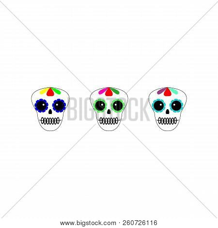 Vector Illustration. Day Of The Dead Poster, Banner, Card. Dia De Los Muertos Icon On White Backgrou