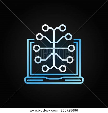 Laptop With Brain Vector Outline Creative Icon Or Design Element On Dark Background