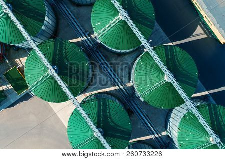 A Modern Granary. View Of Grain Silos From Above.