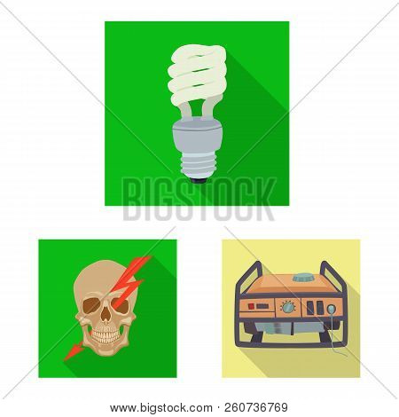 Vector Design Of Electricity And Electric Sign. Collection Of Electricity And Energy Vector Icon For