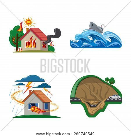 Vector Illustration Of Natural And Disaster Icon. Collection Of Natural And Risk Stock Symbol For We