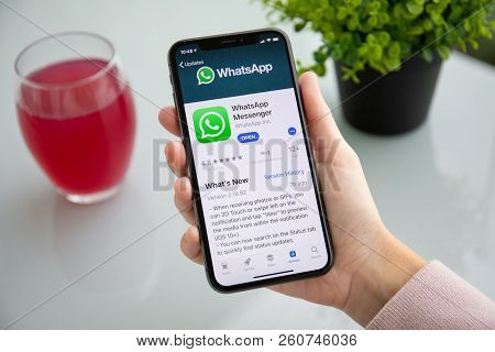 Alushta, Russia - September 24, 2018: Woman Holding Iphone X With Social Networking Service Whatsapp