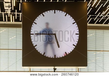 Amsterdam, Netherlands - May 28, 2017: The Schiphol Airport Real Time Schiphol Clock, By Maarten Baa
