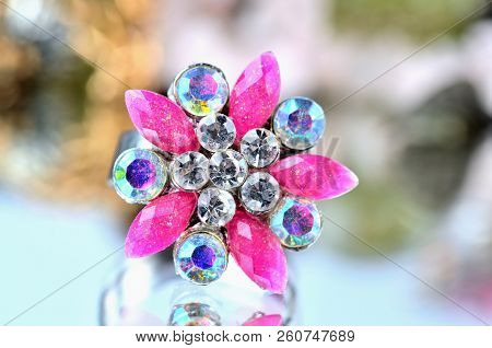 Ring With Multicolored Artificial Stones - Cold Color Balance