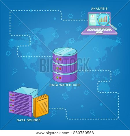 Data Base Concept Route. Cartoon Illustration Of Data Base Concept For Web