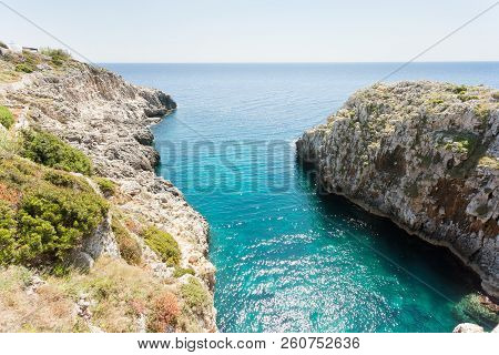 Apulia, Leuca, Italy, Grotto Of Ciolo - Standing At Grotto Ciolo And Looking Towards The Horizon