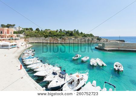 Apulia, Tricase Porto, Italy - Motor-boats At The Seaport Of Tricase Porto