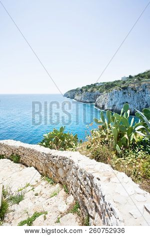 Apulia, Grotta Zinzulusa, Italy - Cacti Beside The Stairway Of The Famous Grotto Of Zinzulusa