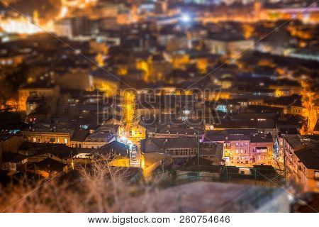 Top View Of A Residential District Of Tbilisi At Night