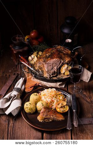 Classic And Crispy Roasted Duck With Cabbage And Dumplings