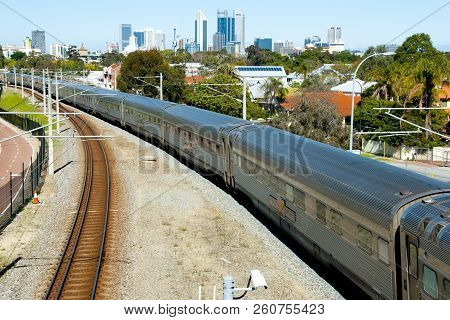 Perth, Australia - September 16, 2018: Indian Pacific Passenger Rail Train That Operates Between Syd
