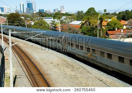 Perth, Australia - September 16, 2018: Indian Pacific Passenger Rail Train That Operates Between Syd