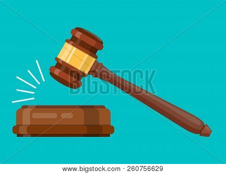 Judge Wood Hammer. Ceremonial Mallet For Auction, Judgment. Web Site Page And Mobile App Design. Vec