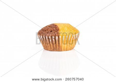 One Whole Tasty Fresh Baked Marble Muffin Isolated On White Background