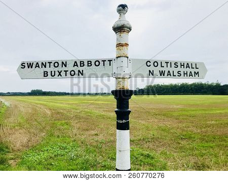Norfolk Countryside Fingerpost Showing Directions, Coltishall, Norfolk, Uk