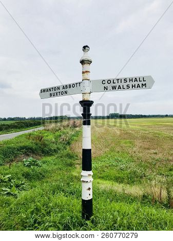 Norfolk Countryside Fingerpost Showing Directions, Coltishall, Norfolk, Uk