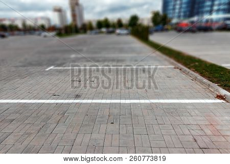 Parking, Marking On The Asphalt Parking Spaces. The Concept Of A Lack Of Parking In Megacities, Paid