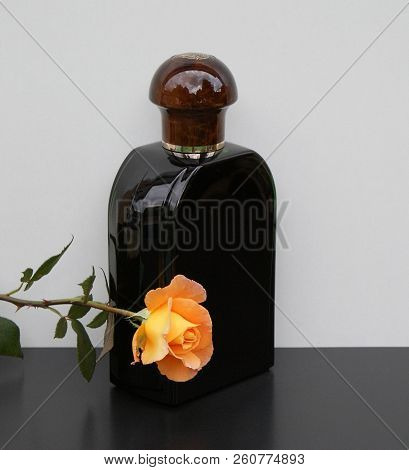 Eau De Toilette, Large Perfume Bottle Decorated With An English Rose