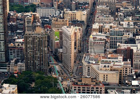 NEW YORK CITY - 11 SEP: Flat Iron gebouw, beschouwd als een van de eerste wolkenkrabbers ooit gebouwd