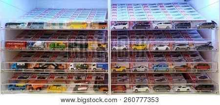Bangkok, Thailand - September 30, 2018 : Tomica Car Toys Shelf Display In Supermarket.