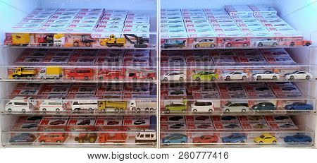 Bangkok, Thailand - September 30, 2018 : Tomica Car Toys Shelf Display In Supermarket.