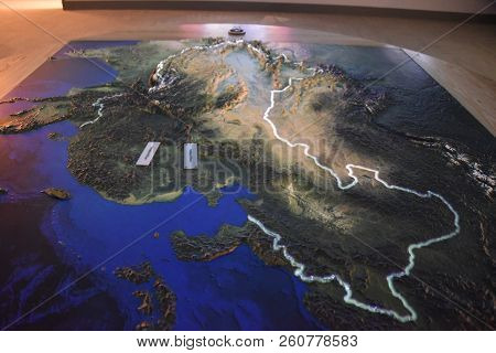 3-d 3rd Dimension Raised Topography Map Of China With Different Climate Regions With County Boarders