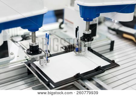 Scara Robot System. Industrial And Factory With Machine Technology Concept.