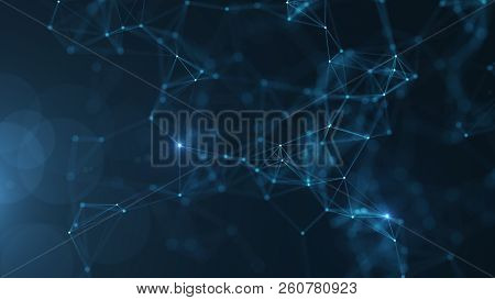 Abstract Connected Dots And Lines On Blue Background. Communication And Technology Network Concept W