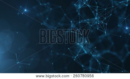 Abstract Connected Dots And Lines On Blue Background. Communication And Technology Network Concept W