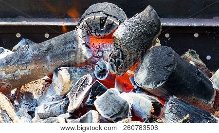 Hot Wood Charcoal. Natural Background. Recreation. . B-b-q.