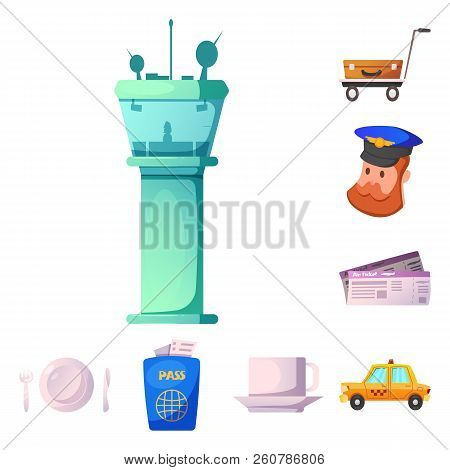 Vector Design Of Airport And Airplane Symbol. Set Of Airport And Plane Vector Icon For Stock.