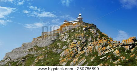 Islas Cies islands lighthouse monte del Faro Cies in Vigo of Galicia