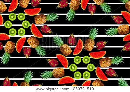 Seamless Pattern Fashion Trendy Polygon Exotic Fruits Geometry