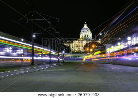 Night Time In St.paul Mn With Light Playing