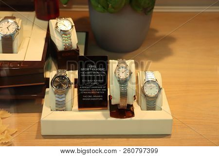 Heemstede The Netherlands - September 29th 2018: Ebel Watches In A Shop Window. Ebel Is A Luxury Swi