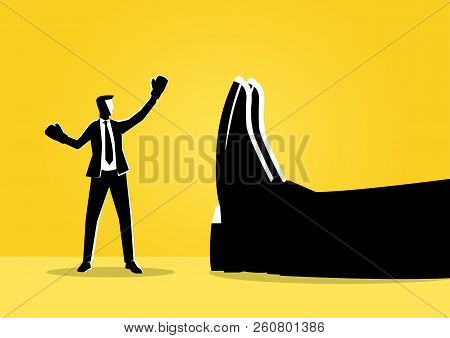 An Illustration Of A Happy Businessman With Boxing Gloves On Arms Raised In Victory Stands Near A Gi
