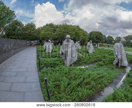 Washington Dc, Usa - August 31, 2018: The Korean War Veterans Memorial That Commemorates Those Who S