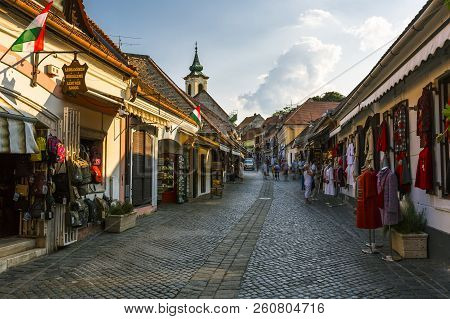 Szentendre, Hungary - August 17, 2018: Main Street With Shops In The Old Town Of Szentendre In Hunga