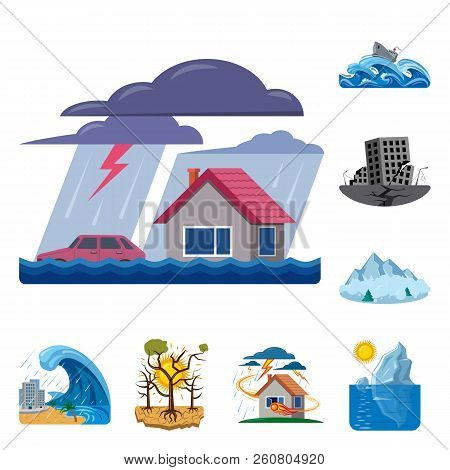 Vector Illustration Of Natural And Disaster Symbol. Set Of Natural And Risk Stock Symbol For Web.